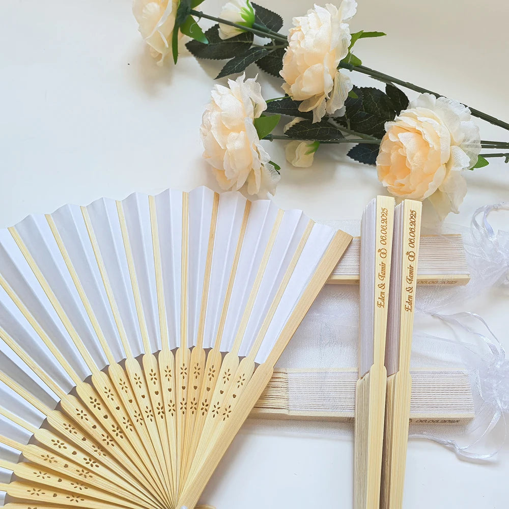 20/60/90 Personalized Engraved  Paper Fan with Gift bag with organza &  custom Wedding Supplies fans decorate ,Guest gifts