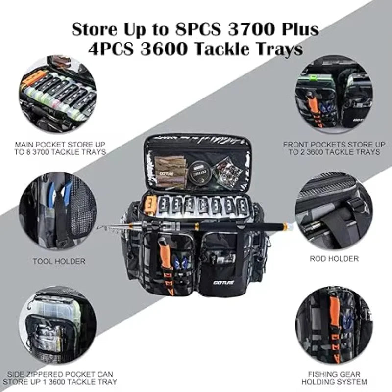 Goture Pro Angler Tackle Bag Holds 8x3700+4x3600 Trays Water Resistant Saltwater Fishing Gear Organizer 21.65" Gift for Men