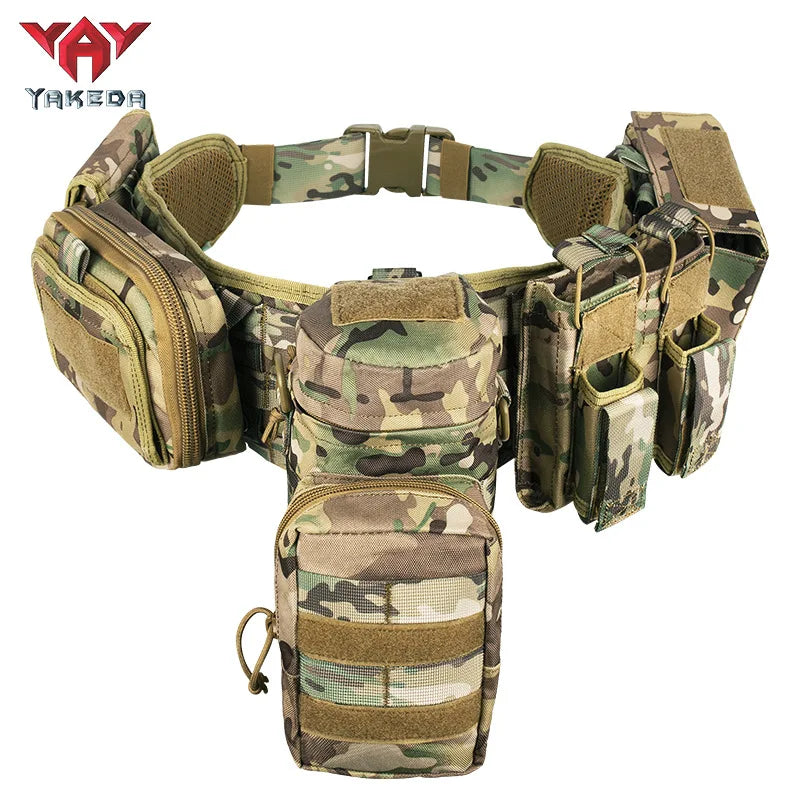 Yakeda Tactical Belt wilth Holster Magazine pouch Hunting Gadget Pouch Waist Bag Adjustable MOLLE Padded Patrol Duty Belt Combat