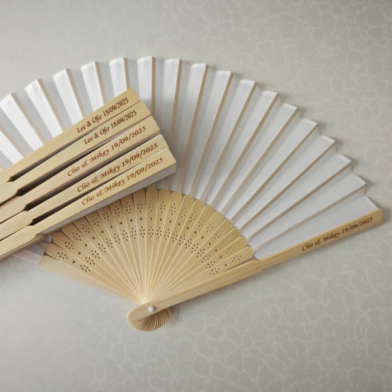 Personalized Custom white Silk Fans Bridal Shower Favors Wedding Hand Fans with Gift Bag for Party Accessory Guest Gifts