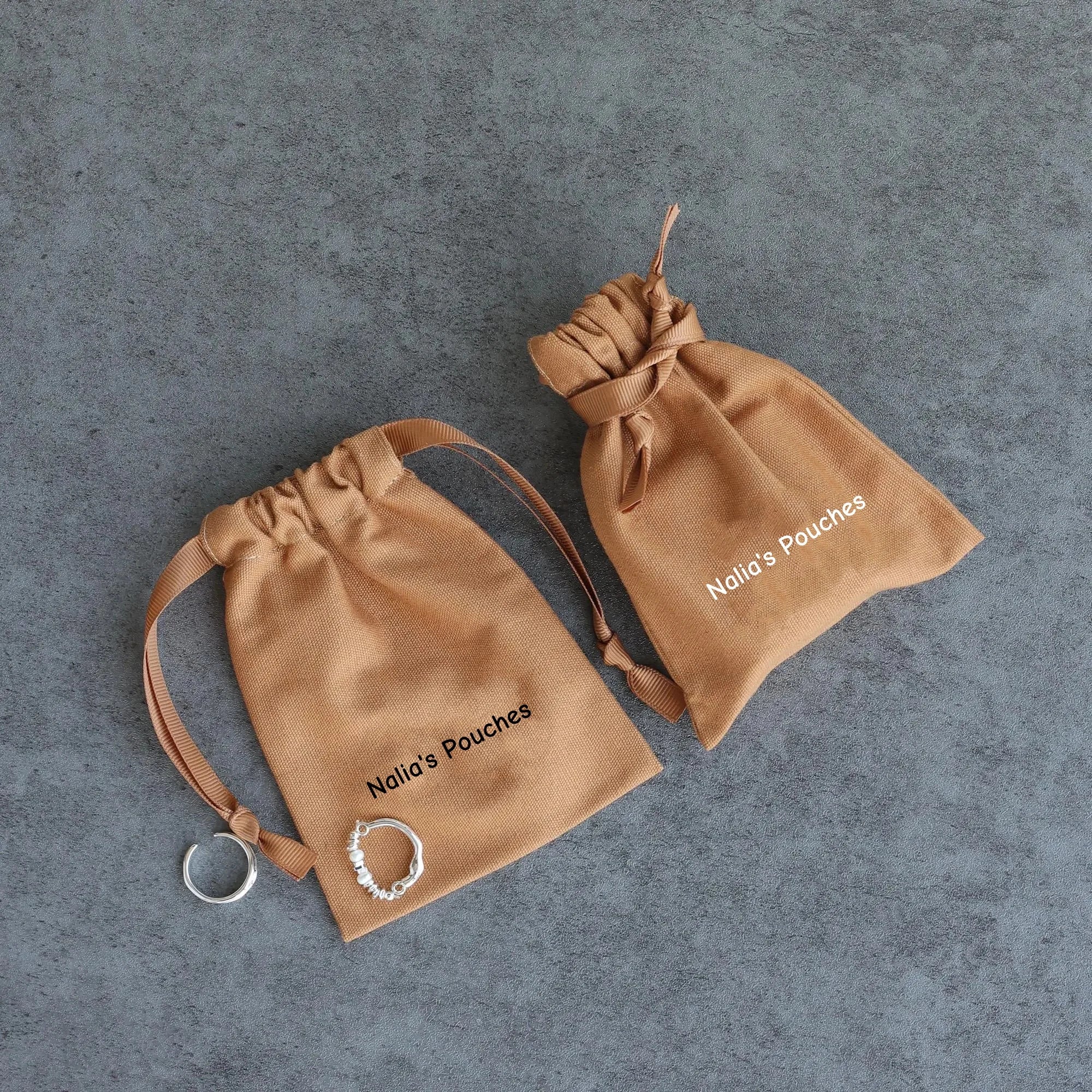 Brown cotton canvas bag personalized logo custom jewelry packaging bag with ribbon dusty bag gift bag candle bag jewelry bag