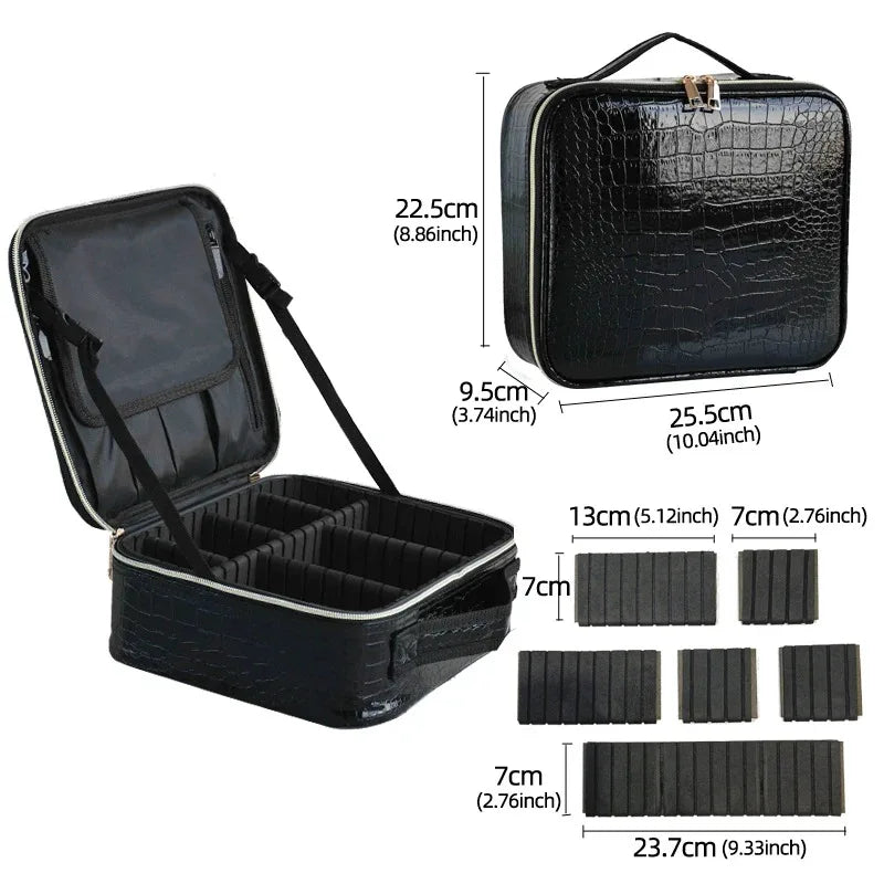 New Crocodile PU Leather Cosmetic Bag Professional Make Up Box Large Capacity Storage Travel Toiletry Makeup Suitcase