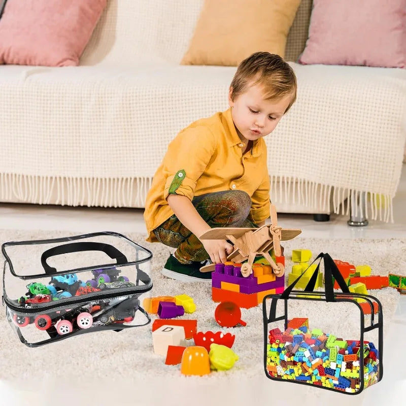 Large Clear PVC Storage Bag Travel Waterproof Organizer Bags Cosmetics Pouch Reusable Toy Storage Bag for Building Block Puzzle
