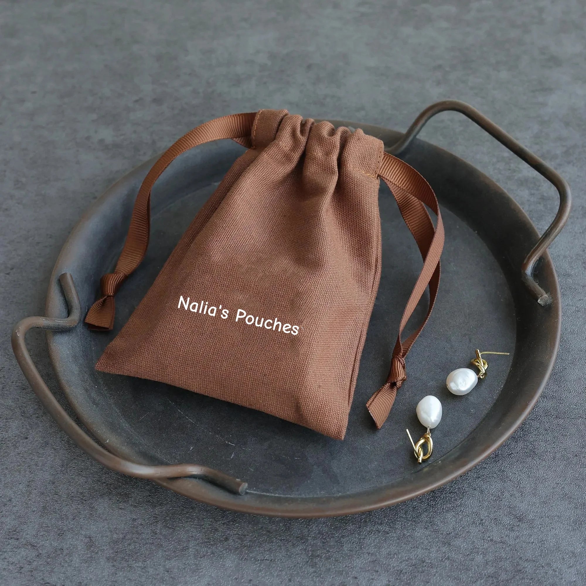 Brown cotton canvas bag personalized logo custom jewelry packaging bag with ribbon dusty bag gift bag candle bag jewelry bag