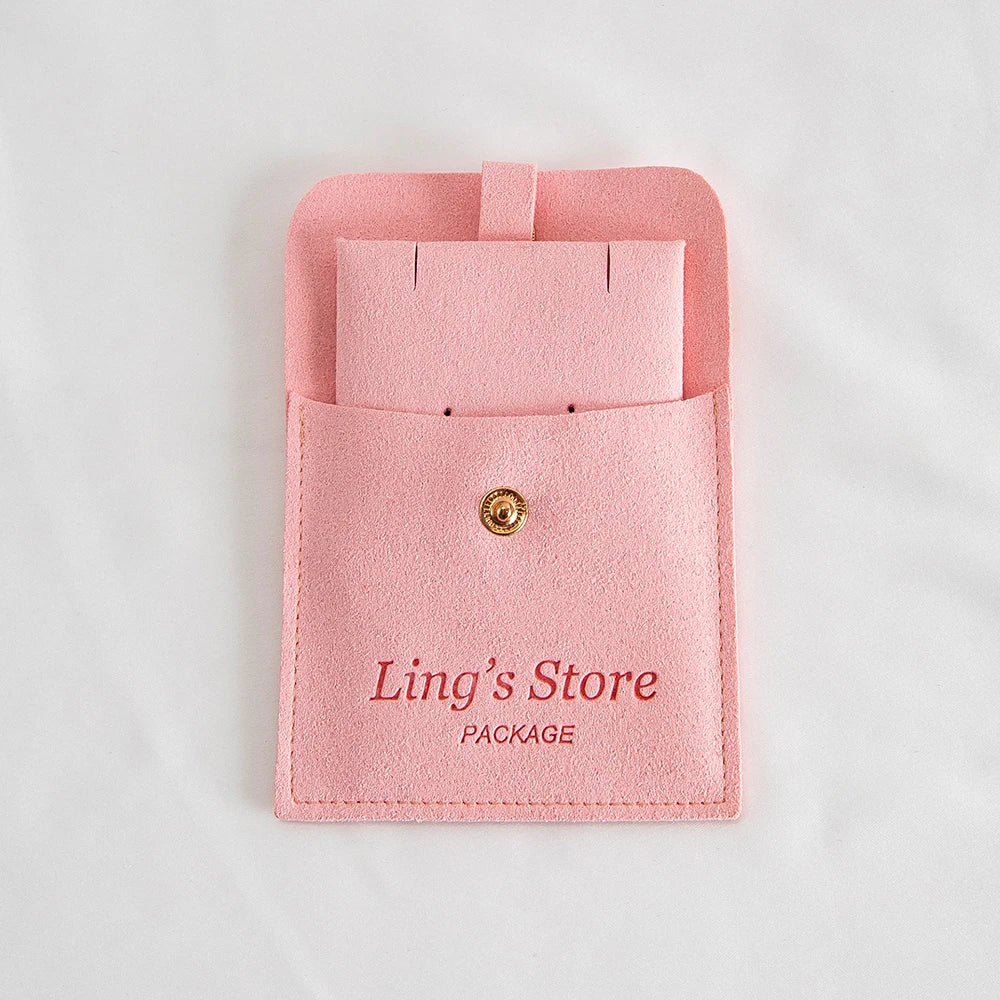 20/50/100Set Beige Personalized Logo Jewelry Microfiber Snap Bag 8x8cm Button Pouch Insert 6x6cm Earring Studs Pad Necklace Card