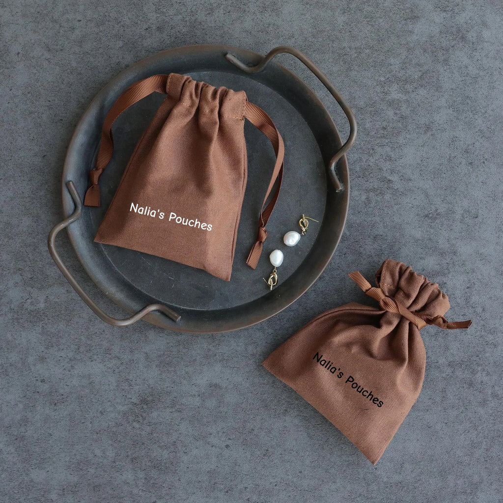 Brown cotton canvas bag personalized logo custom jewelry packaging bag with ribbon dusty bag gift bag candle bag jewelry bag