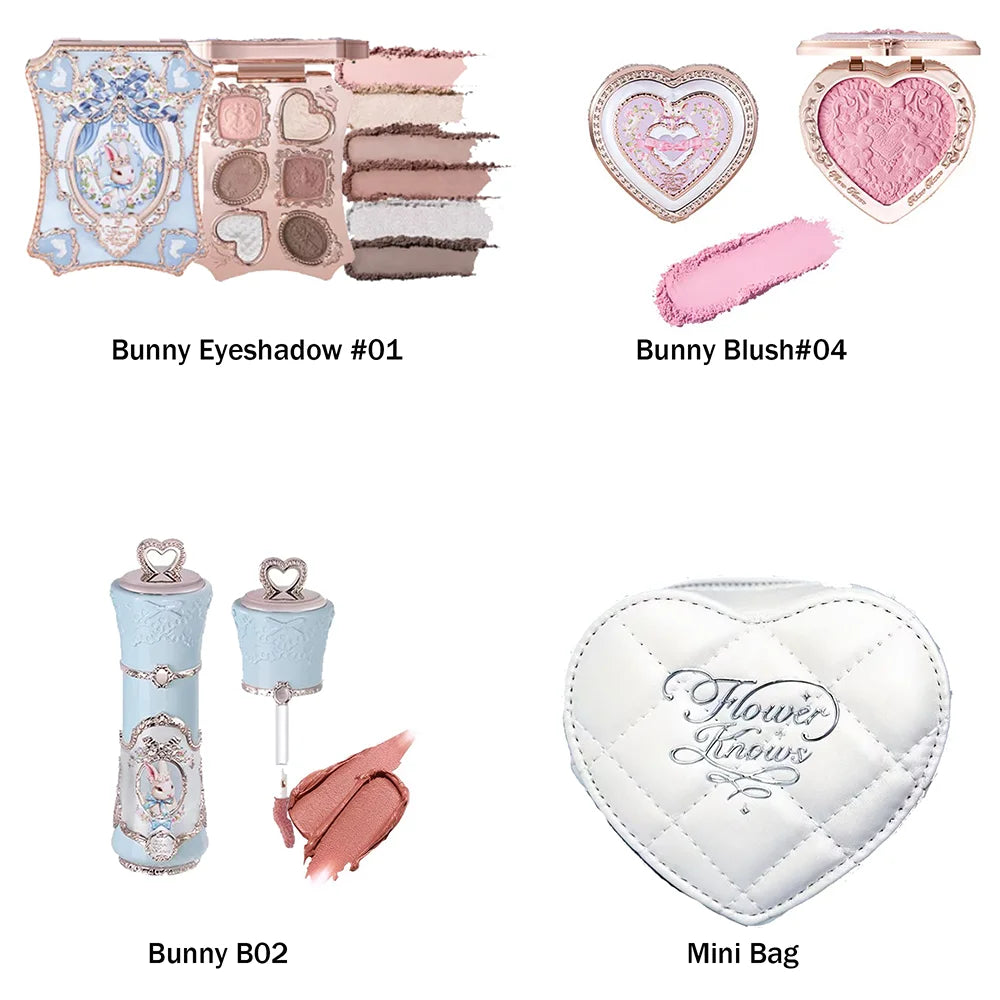 Flower Knows Makeup Set Swan Ballet Concealer Palette Embossed Blusher Shine Lipstick Kit With Bag THE SWEETIE BEAR Bunny Garden