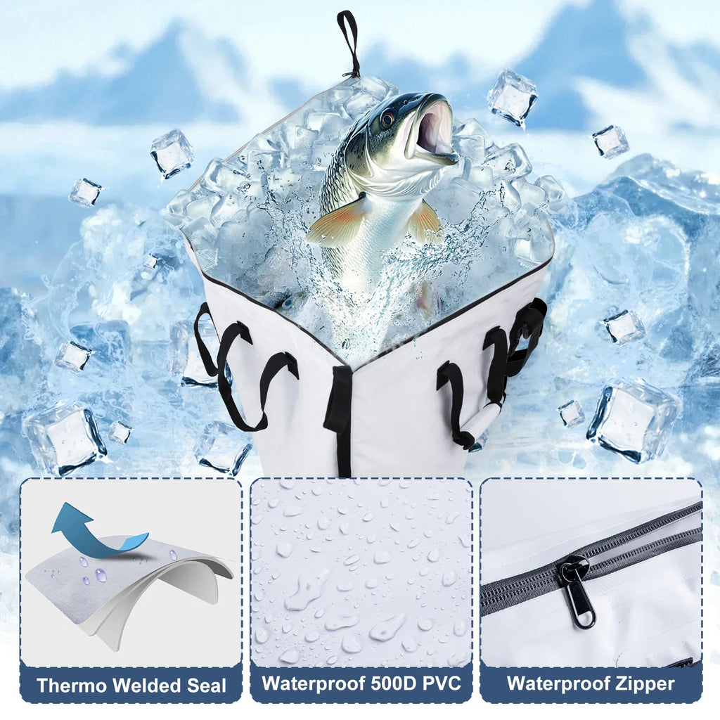 Goture Sea Fishing Live Fish Insulated Cooler Bag Waterproof Fish Bag Fishing Cooler Bag Freshness 72 Hour Retention Collapsible