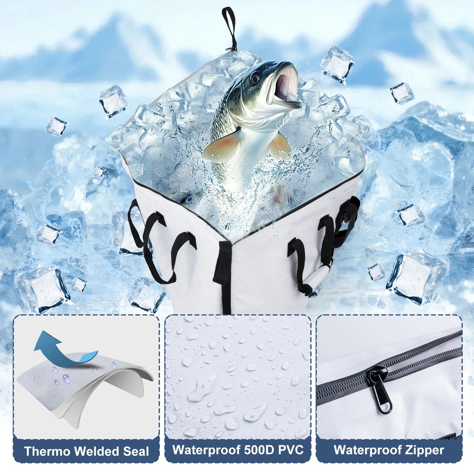 Goture Sea Fishing Live Fish Insulated Cooler Bag Waterproof Fish Bag Fishing Cooler Bag Freshness 72 Hour Retention Collapsible