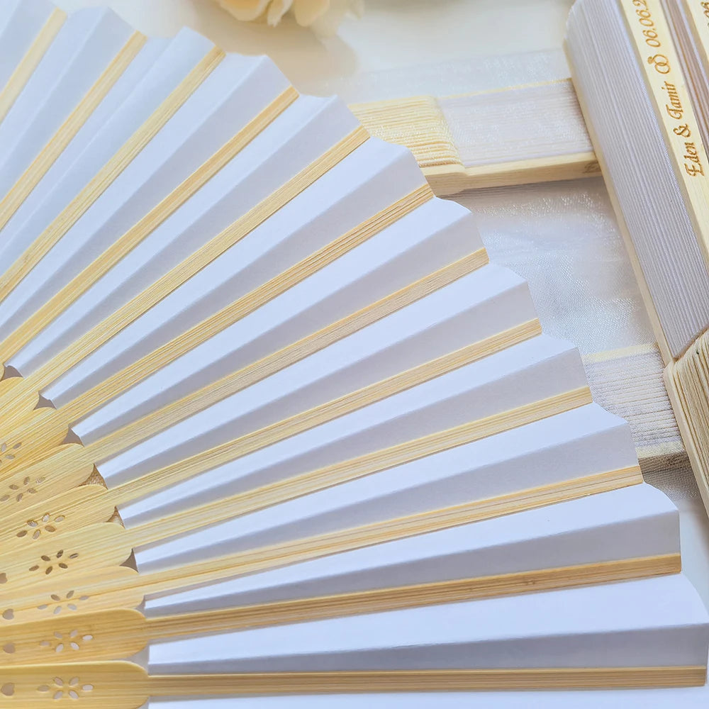 20/60/90 Personalized Engraved  Paper Fan with Gift bag with organza &  custom Wedding Supplies fans decorate ,Guest gifts