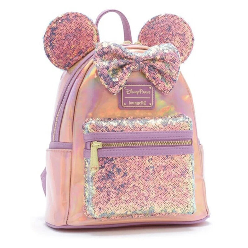 PU Leather Stitch Women Double Shoulder Backpack Donald Goofy Mickey Lady Bags Sequin Schoolbag Handbag Mummy Bag Girls