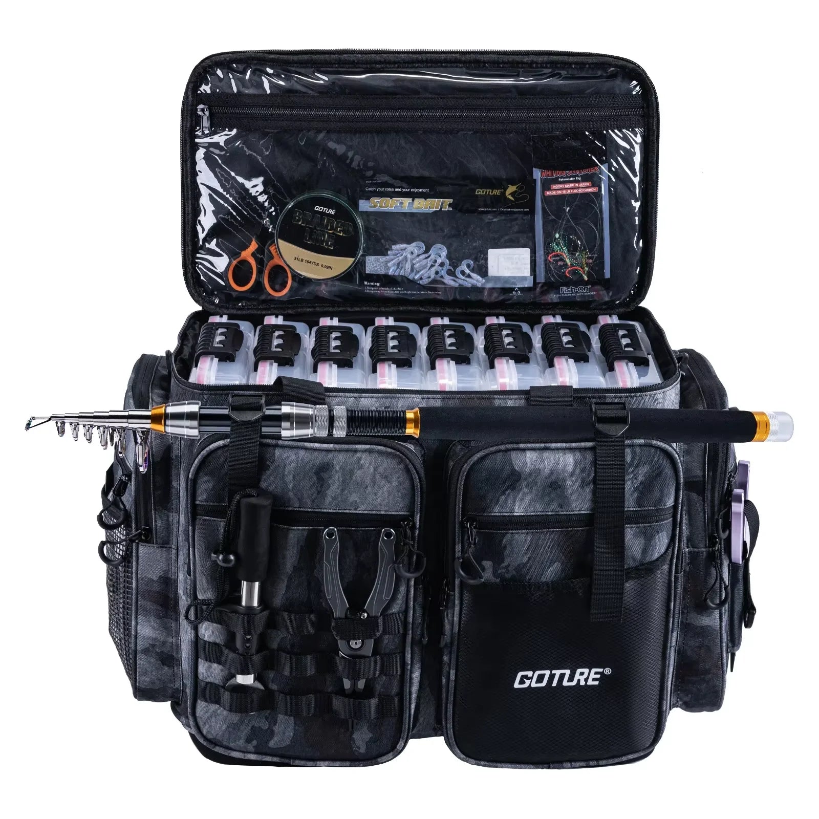 Goture Pro Angler Tackle Bag Holds 8x3700+4x3600 Trays Water Resistant Saltwater Fishing Gear Organizer 21.65" Gift for Men