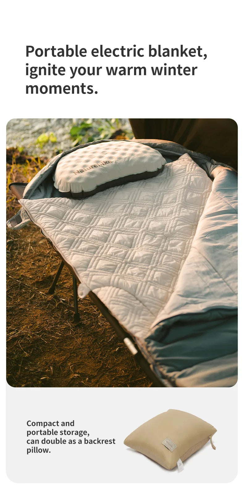 Naturehike USB Electric Heating Blanket Winter Camping Warm Keeping Multi-purpose Thermal Shawl Sleeping Bag Liner CNK2450PJ015