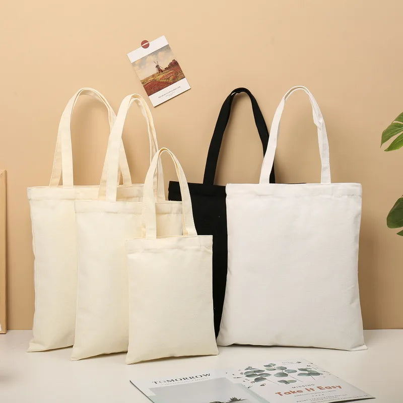 10 pcs Custom Logo Printed Plain Bulk Large Reusable Eco Friendly Cotton Canvas Tote Shopping Bag for Shopping School