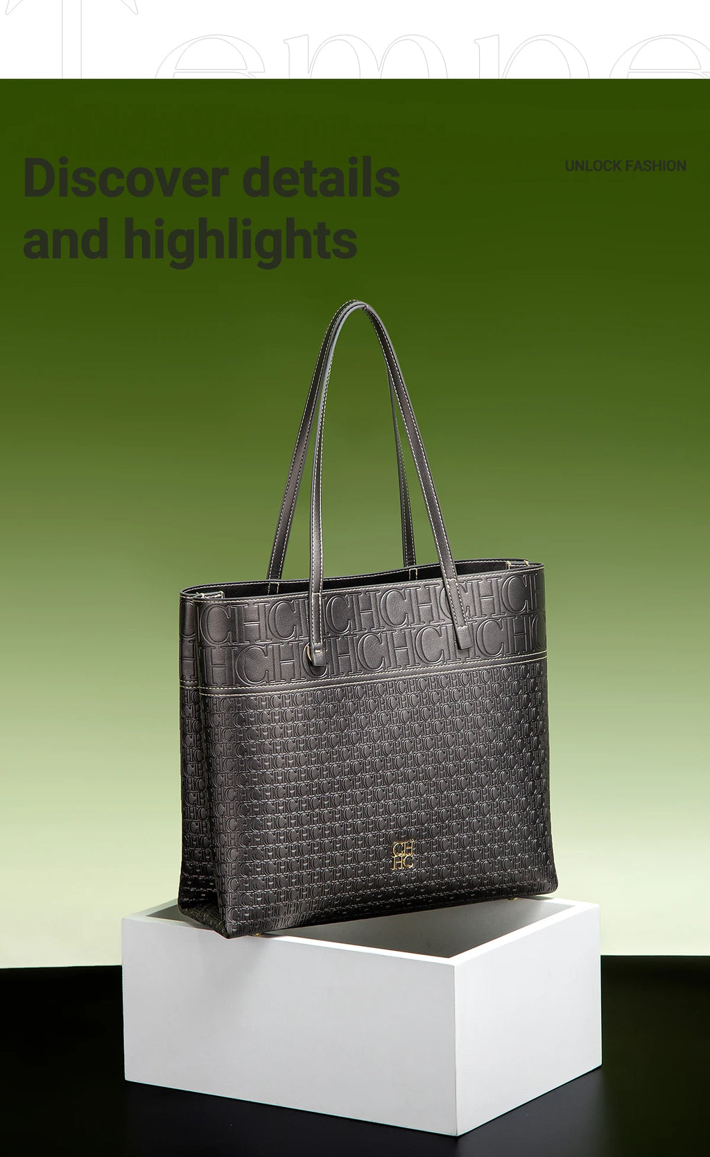 CH Leather Women's Bag Brand Engraved Exquisite Large Capacity Handbag Classic Durable Elegant Fashion Casual Bag with Base