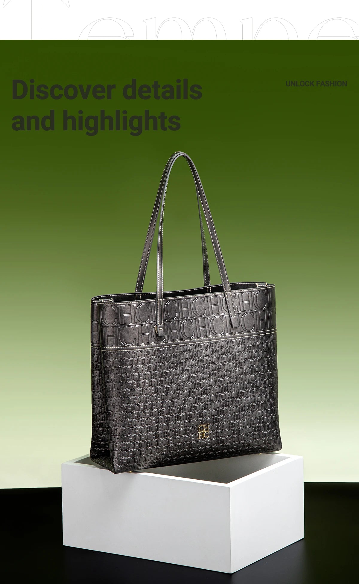 CH Leather Women's Bag Brand Engraved Exquisite Large Capacity Handbag Classic Durable Elegant Fashion Casual Bag with Base