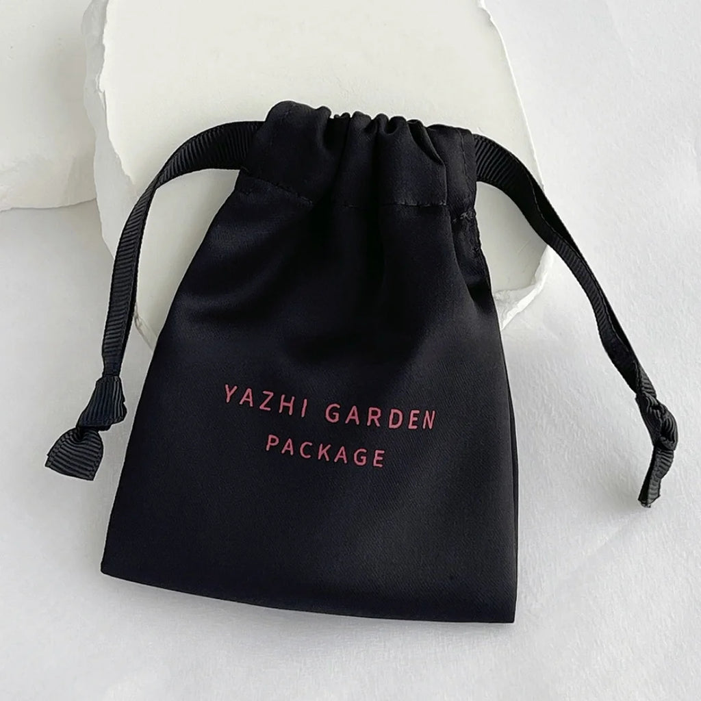 Luxury Soft Fabric Dense black Silk Satin Drawstring Bag Cosmetic Hair Wig High End Jewelry Packaging Pouch