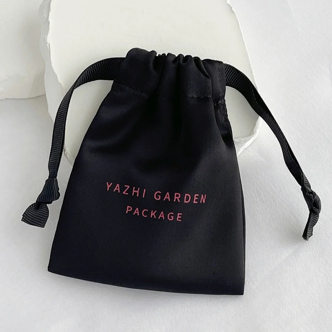 Luxury Soft Fabric Dense black Silk Satin Drawstring Bag Cosmetic Hair Wig High End Jewelry Packaging Pouch