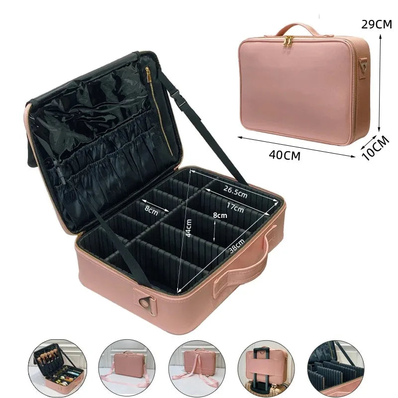 New Crocodile PU Leather Cosmetic Bag Professional Make Up Box Large Capacity Storage Travel Toiletry Makeup Suitcase