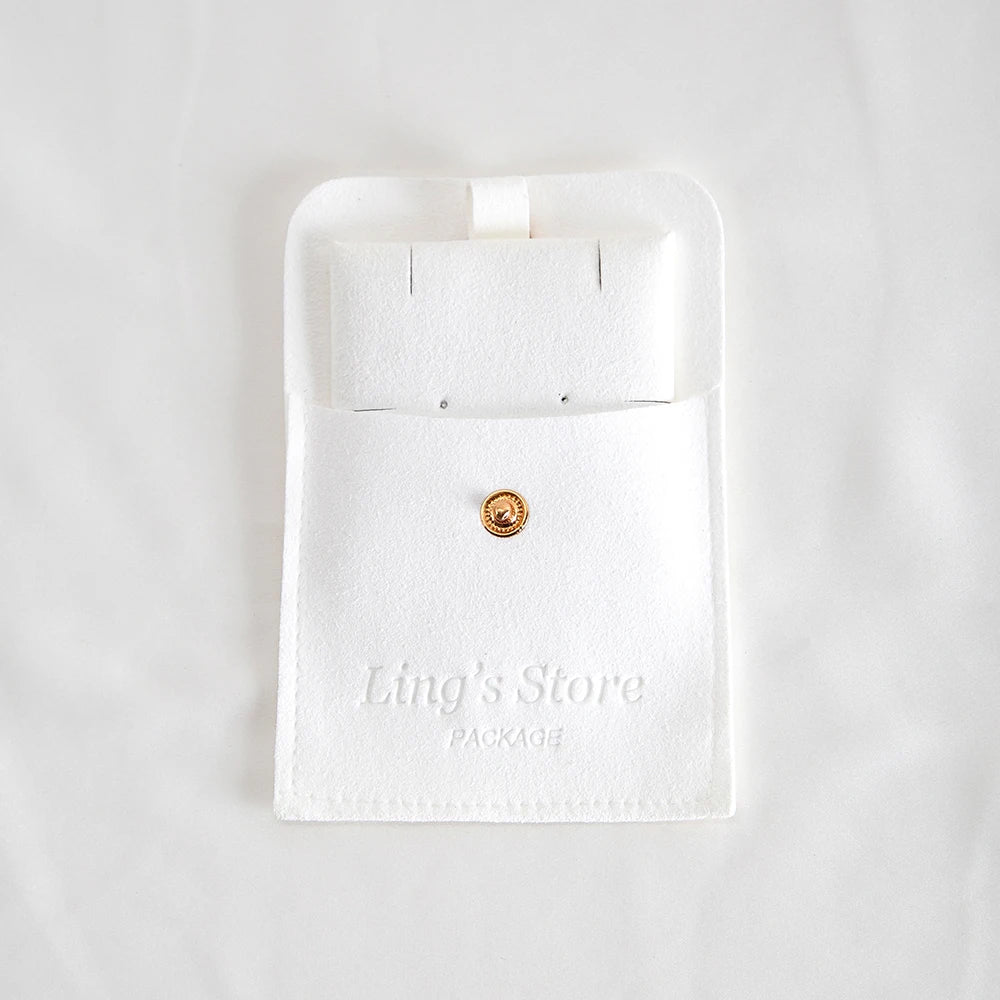 20/50/100Set Beige Personalized Logo Jewelry Microfiber Snap Bag 8x8cm Button Pouch Insert 6x6cm Earring Studs Pad Necklace Card