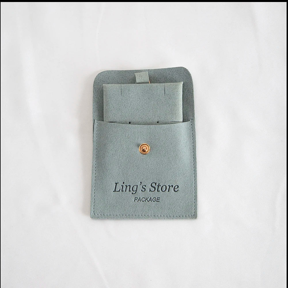 20/50/100Set Beige Personalized Logo Jewelry Microfiber Snap Bag 8x8cm Button Pouch Insert 6x6cm Earring Studs Pad Necklace Card