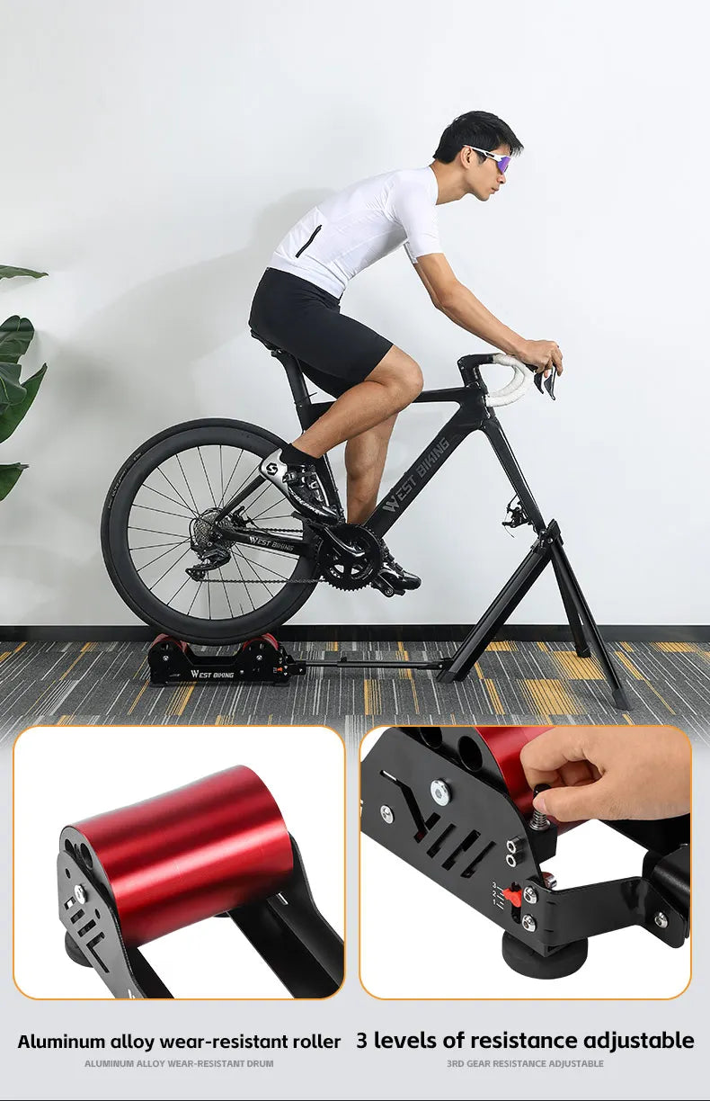 WEST BIKING Portable Bicycle Magnetic Resistance Roller Training Stand Indoor MTB Road Bike Roller Trainer with Storage Bag