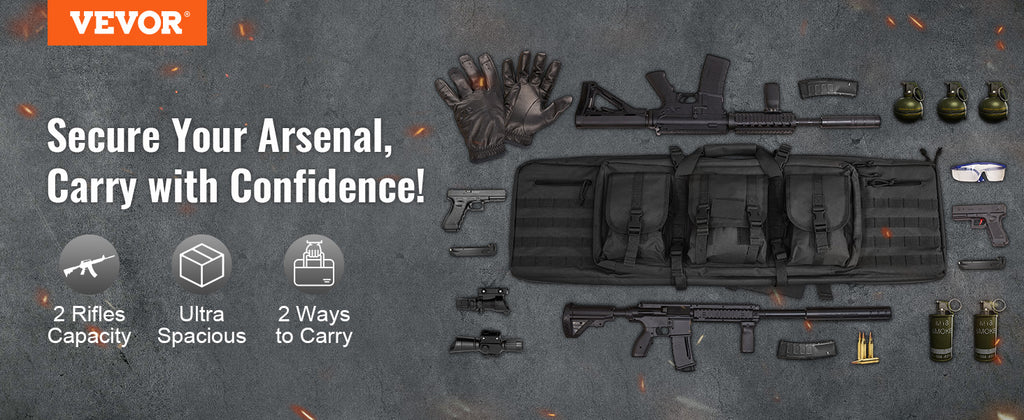 VEVOR Rifle Bag 36/42 inch Tactical Double Long Gun Bag Soft Rifle Case with Lockable Zipper for Two 34"/40" Rifles & 2 Pistols