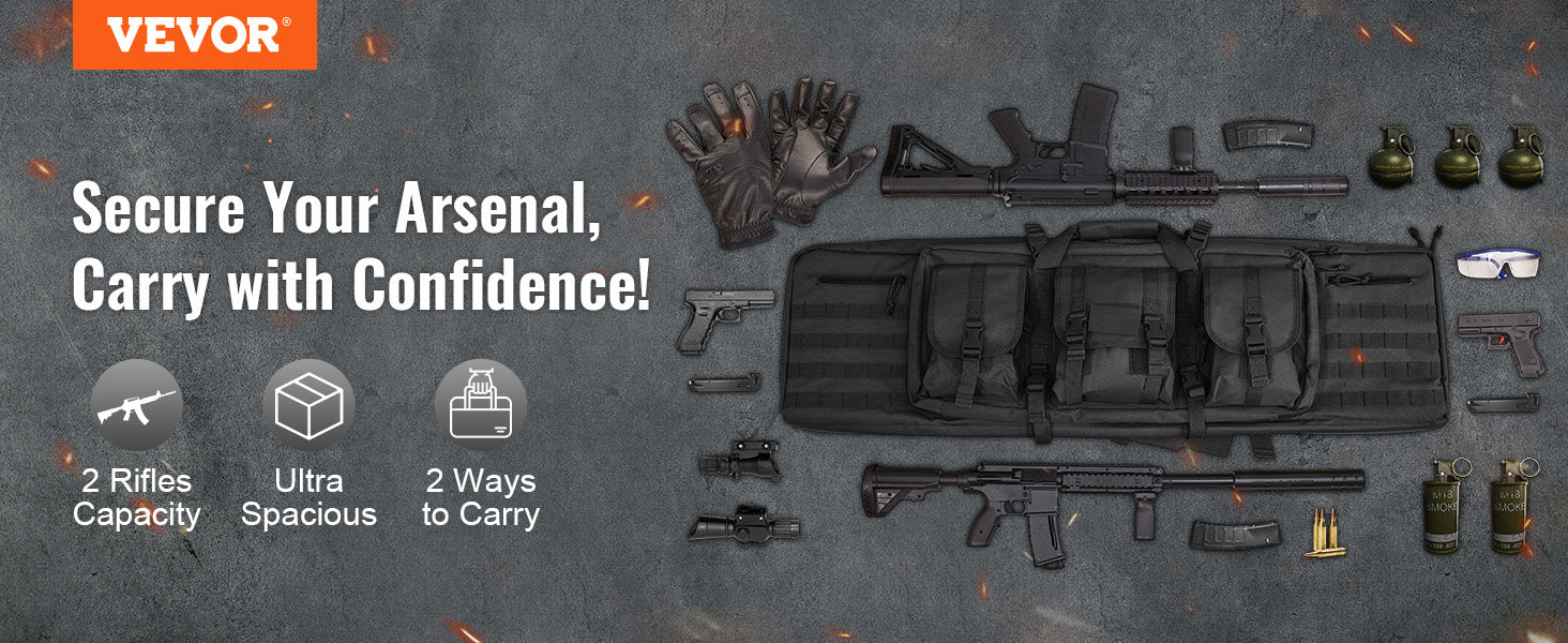 VEVOR Rifle Bag 36/42 inch Tactical Double Long Gun Bag Soft Rifle Case with Lockable Zipper for Two 34"/40" Rifles & 2 Pistols