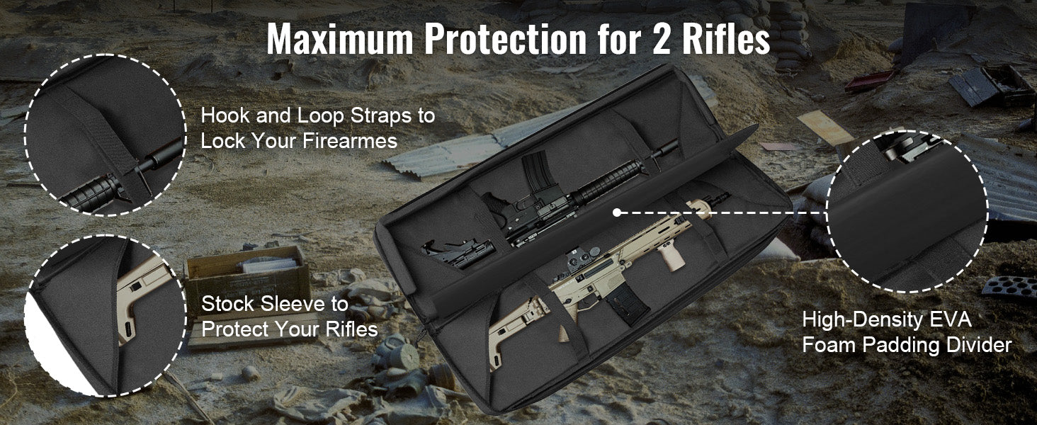 VEVOR Rifle Bag 36/42 inch Tactical Double Long Gun Bag Soft Rifle Case with Lockable Zipper for Two 34"/40" Rifles & 2 Pistols